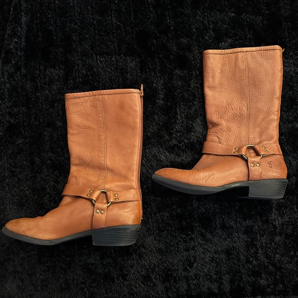 Frye Phillip Harness Light Brown Leather Midi Boots Size 6 Womens - Picture 1 of 5